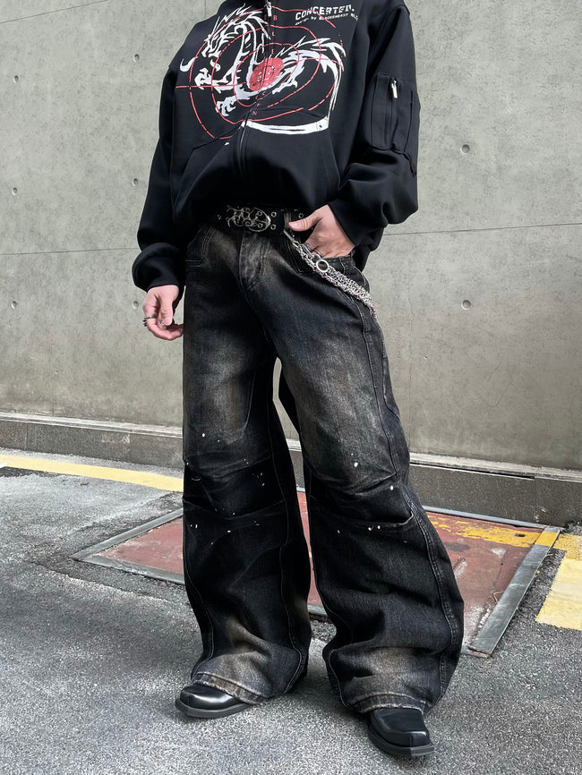 【25s Mar.】Wasteland Style Ink Splash Pleated Loose Jeans Hover Image