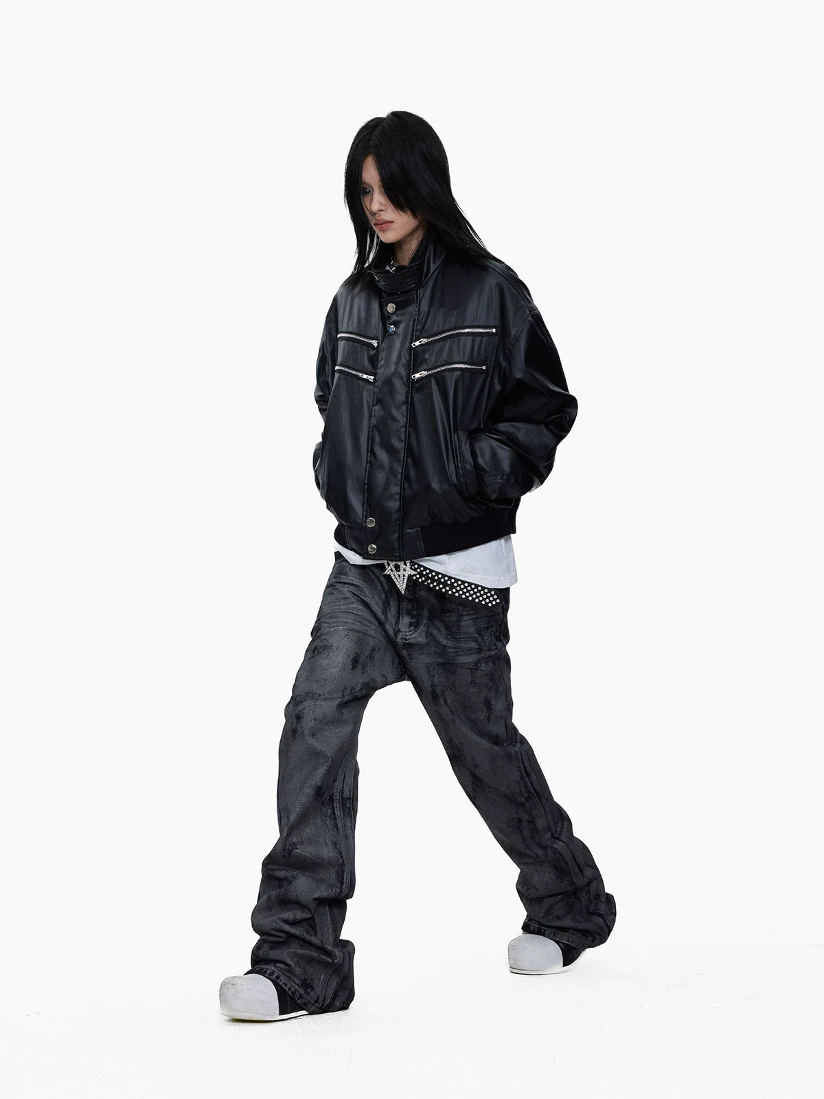 Hand-Waxed Stacked Flared Denim Jeans