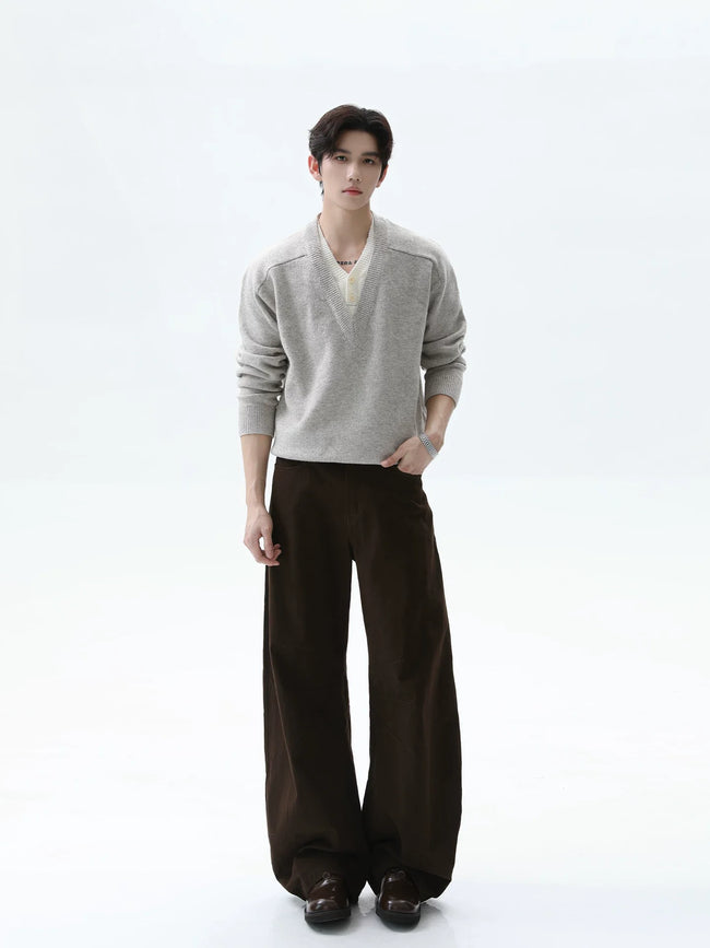 【26s Jan.】Clean-Fit Layered V-Neck Lambswool Knit Sweater Main Image