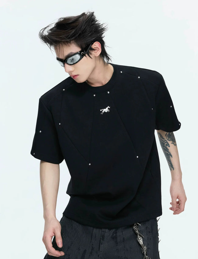 【26s May】Studded Deconstructed Boxy Shoulder Tee Hover Image