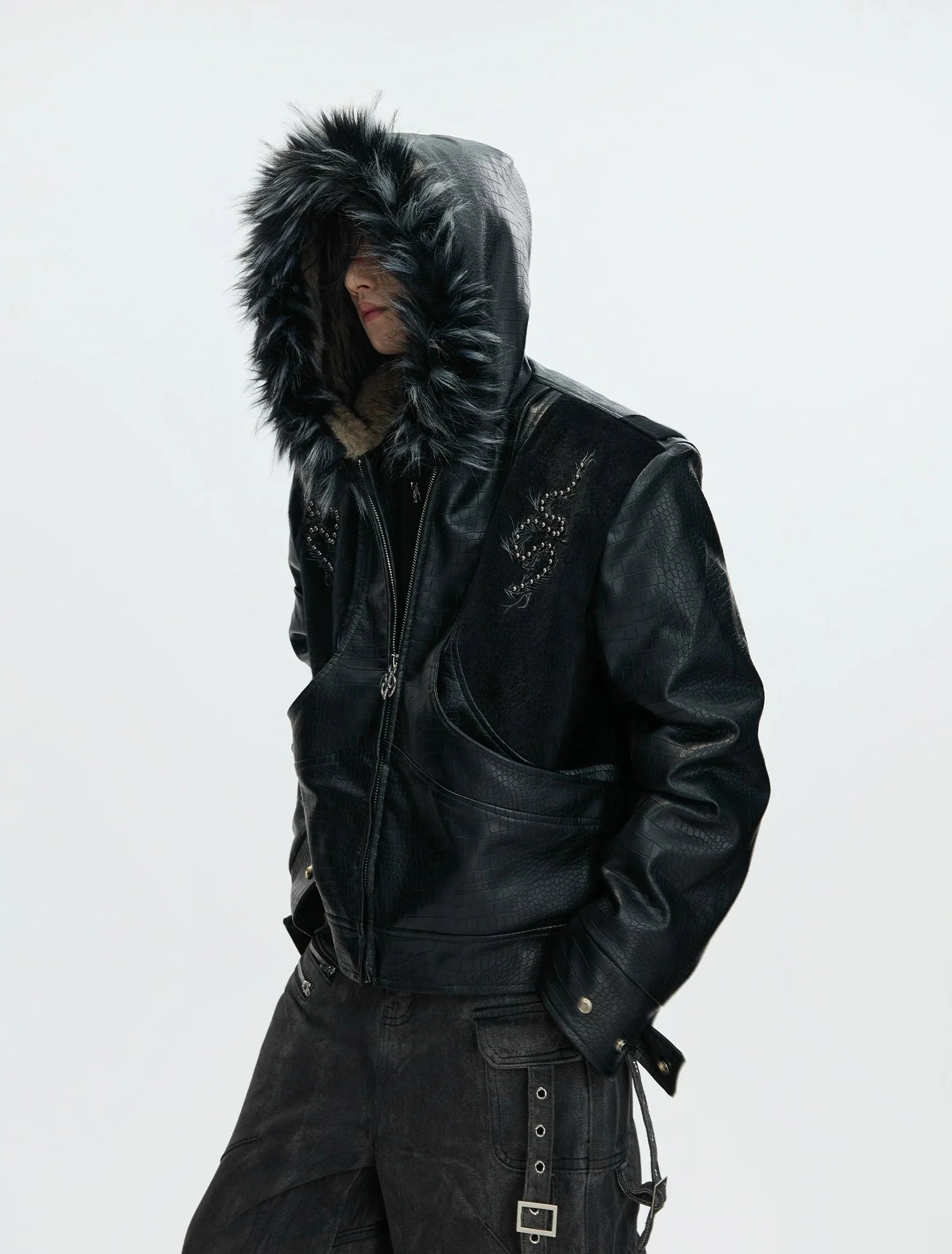 【26s Feb.】Horsehair and Crocodile Print Hooded Jacket
