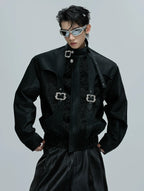 【25s Nov.】Crocodile-print Scale Cropped Leather Jacket