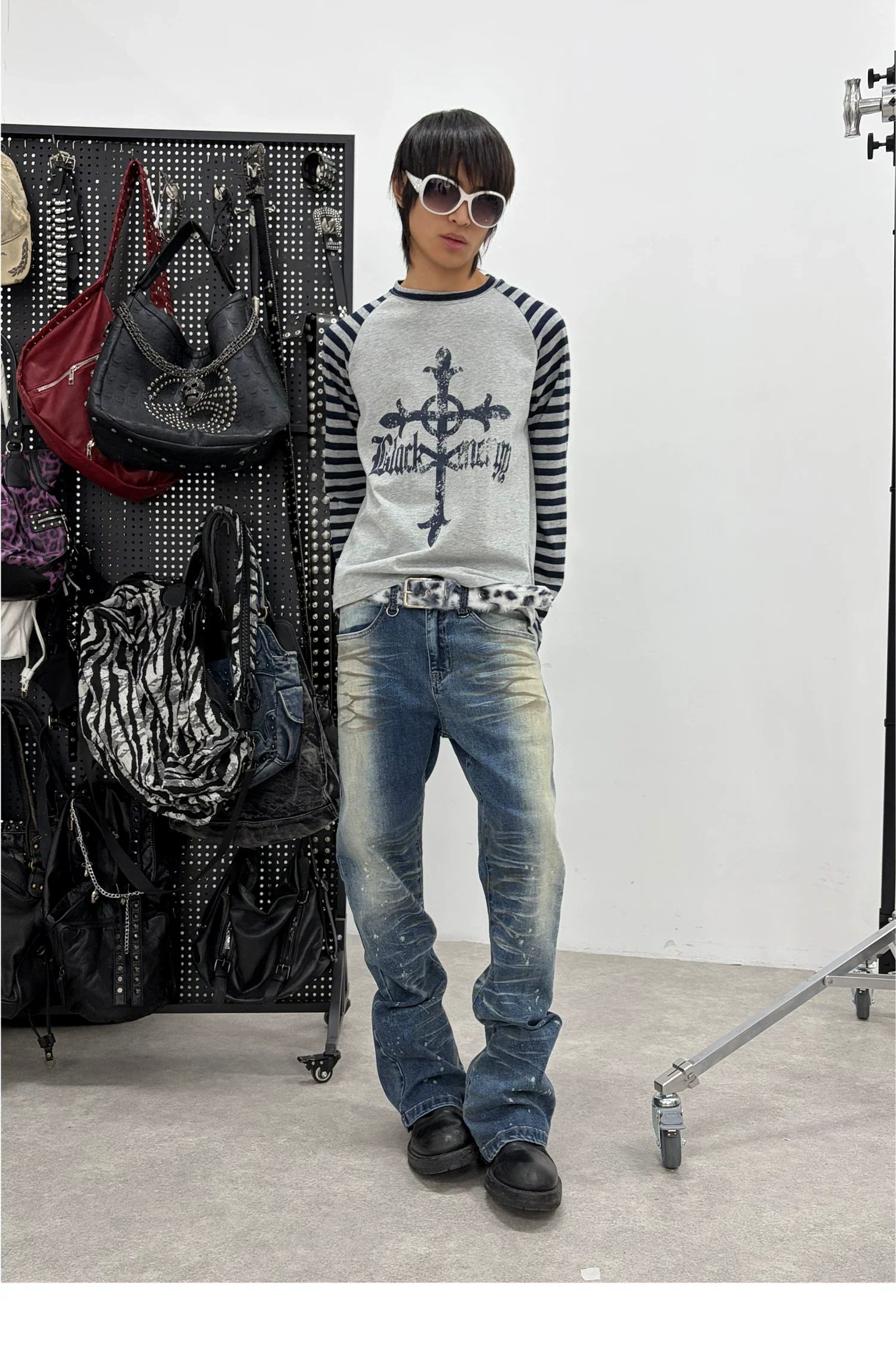 Washed Paint Splatter Curved Skinny Jeans