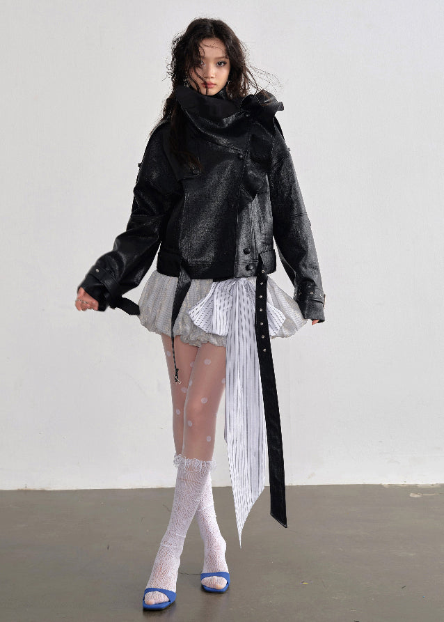 Play Mode Ruffle Leather Jacket