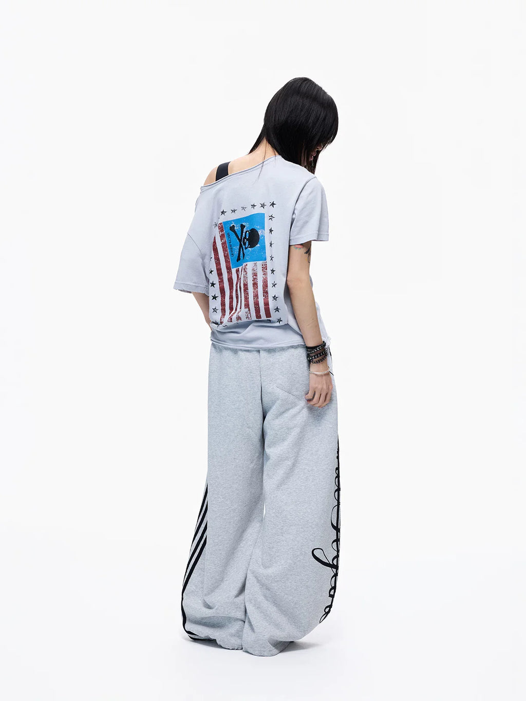Skull Graphic Layered Off-Shoulder Tee