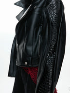 【26s Feb.】Deconstructed Croc-Embossed Asymmetric Zip Leather Jacket