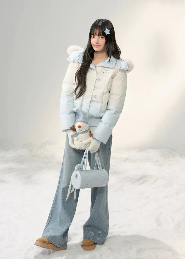 Stardust Frost Gradient Fur-Collar Down Jacket