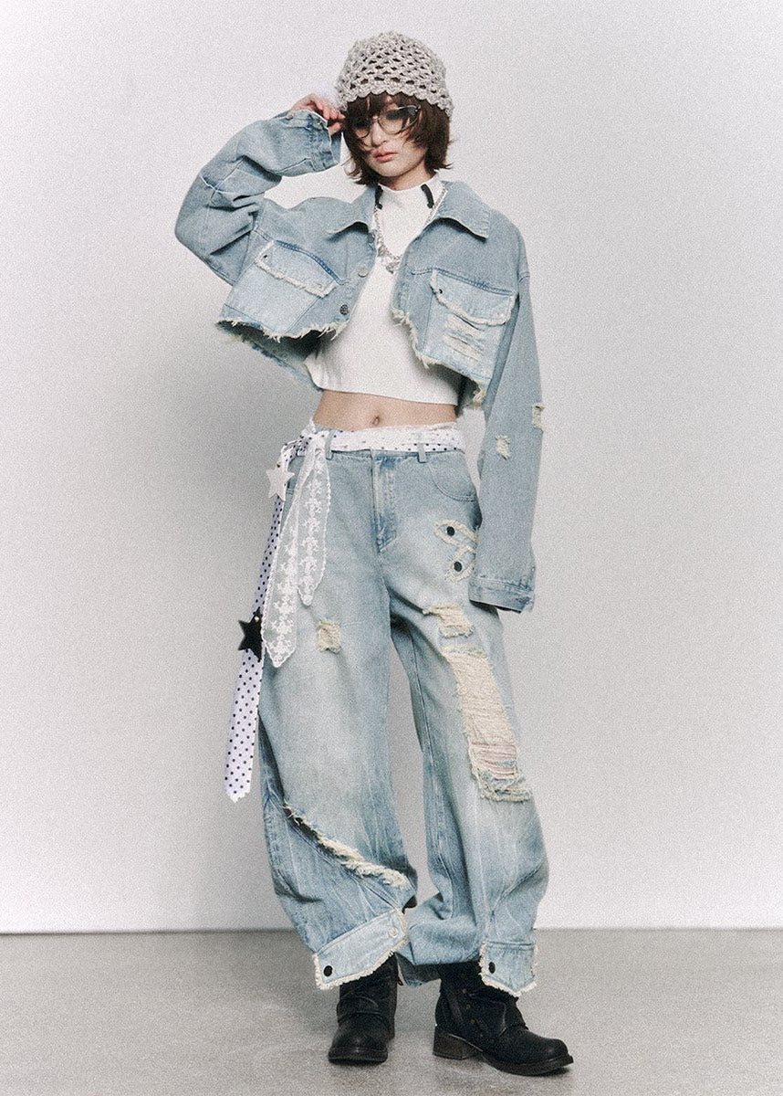 Cutline Cropped Denim Jacket