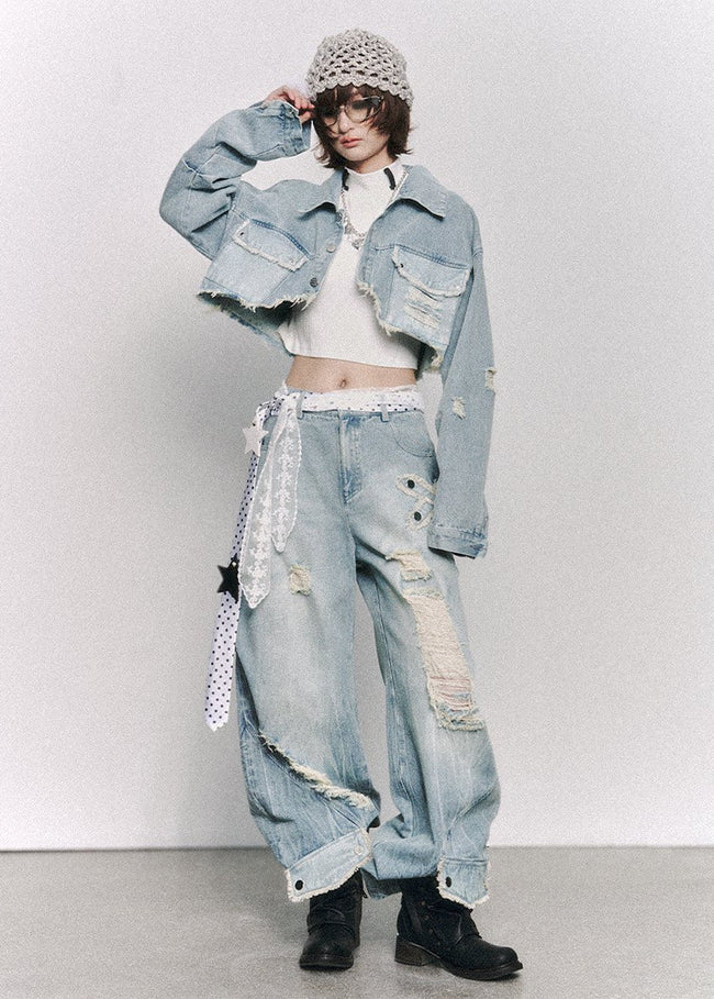 Cutline Cropped Denim Jacket Hover Image