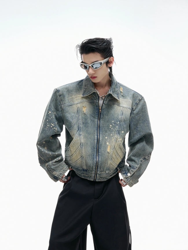【25s Aug.】Distressed Ripped Short Denim Jacket Hover Image