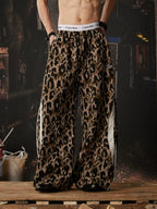 Leopard Panel Curved Wide-Leg Pants