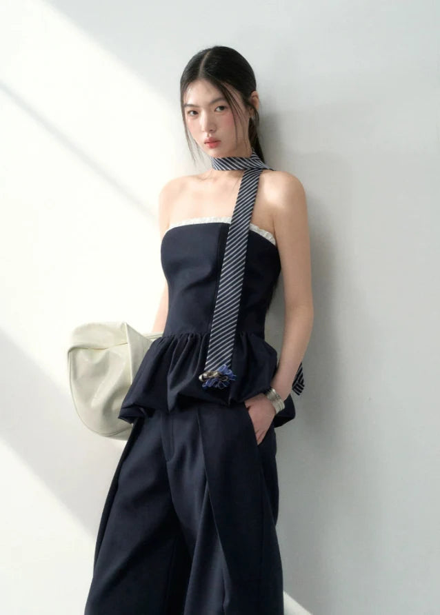 Casual Chic Bustier & Wide-Leg Suit Set Main Image