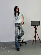 Ice Blue Studded Curved Skinny Jeans