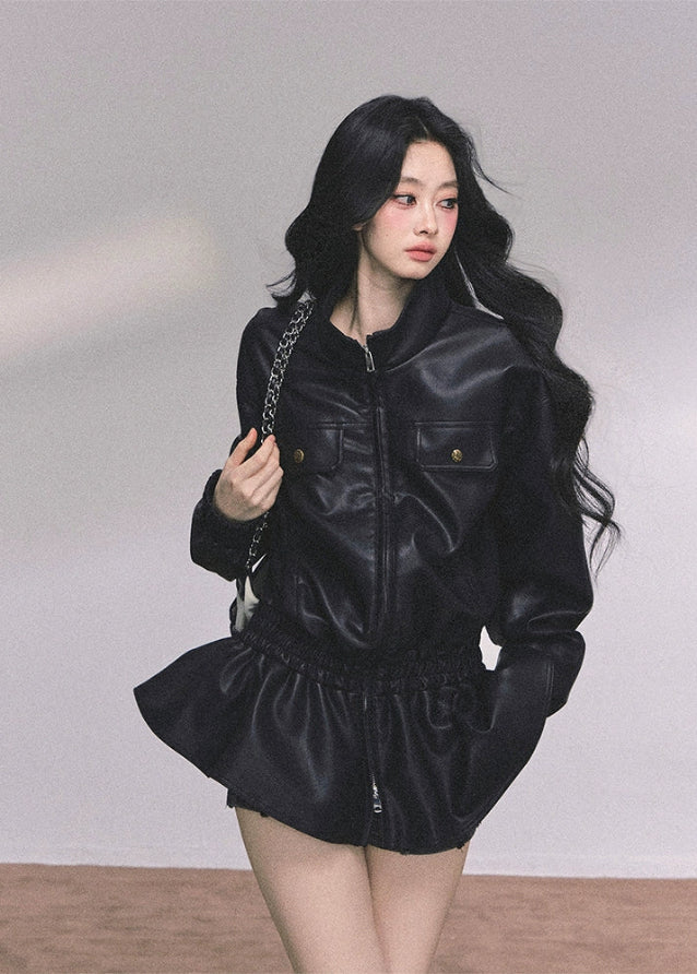 Noir Élégance Sculpted PU Moto Jacket