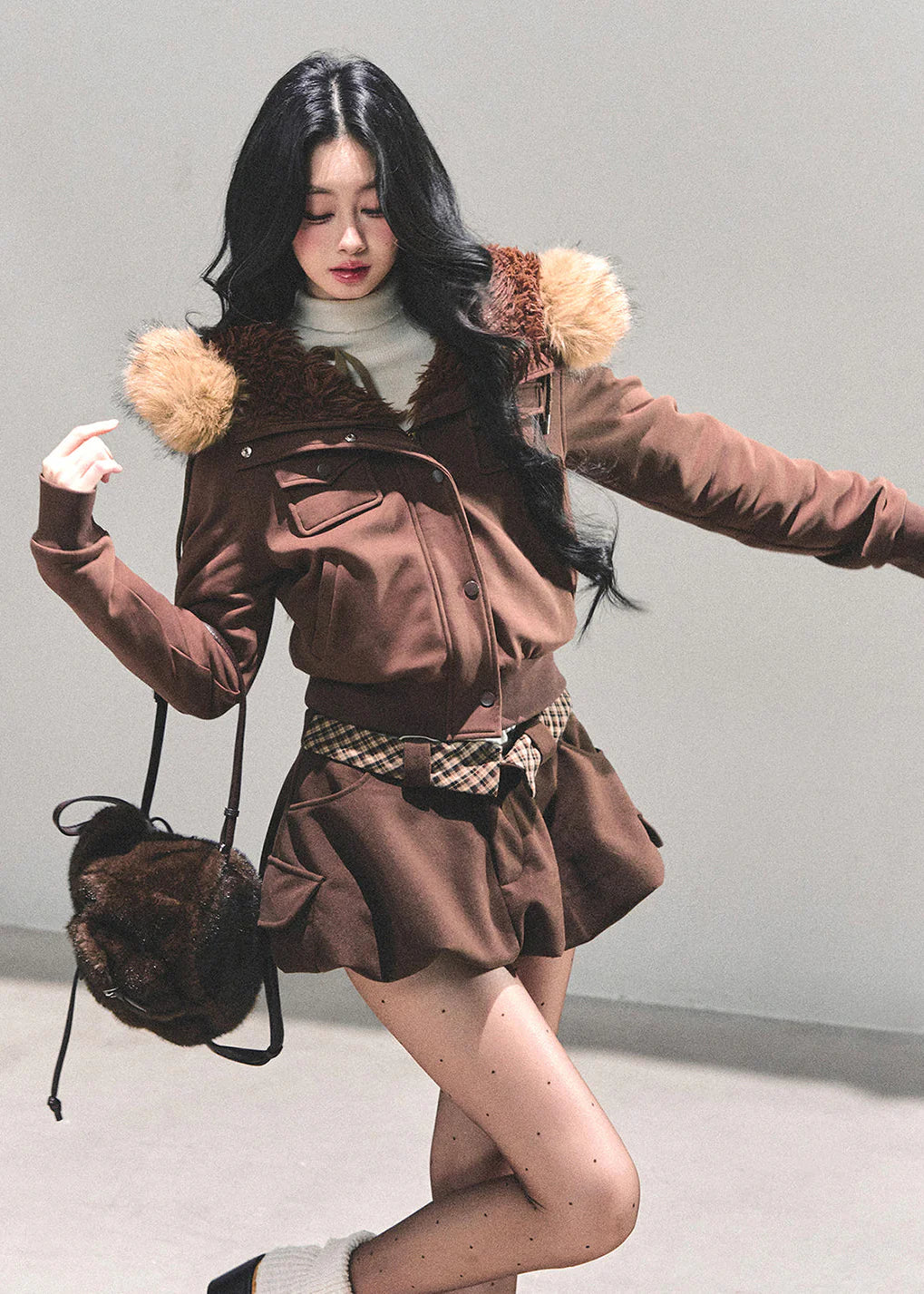 Frost Petal Faux-Fur Hooded Jacket