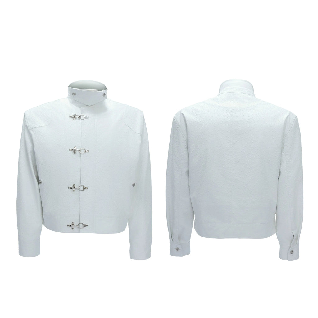 【25s Nov.】Ostrich Leather Aircraft Button Plush Leather Jacket
