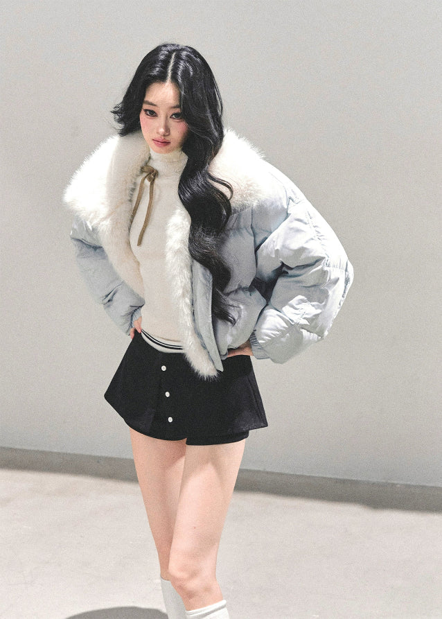 Frost Whisper Plush-Lined Short Down Coat