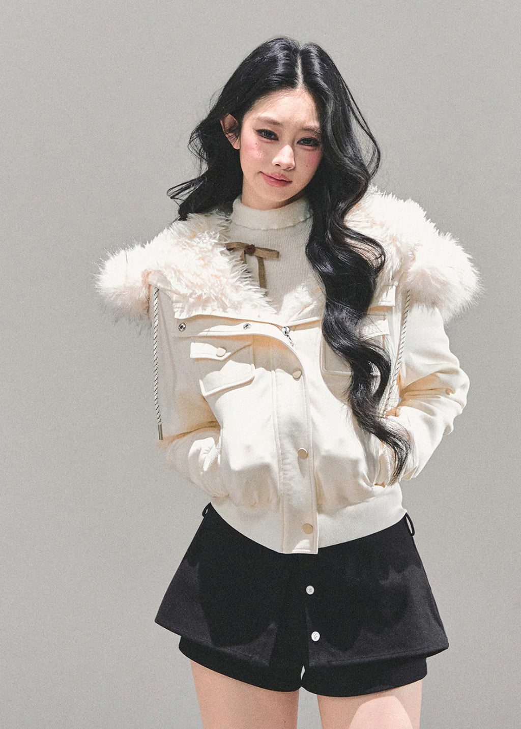 Frost Petal Faux-Fur Hooded Jacket