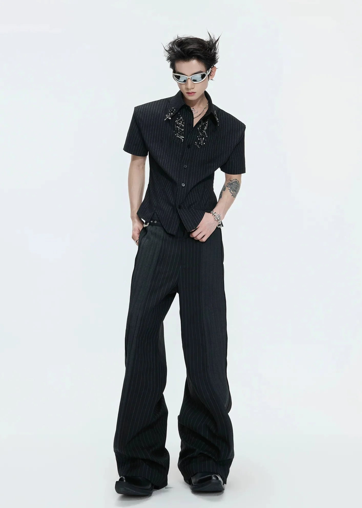 Structured Stand Collar Asymmetric Shirt