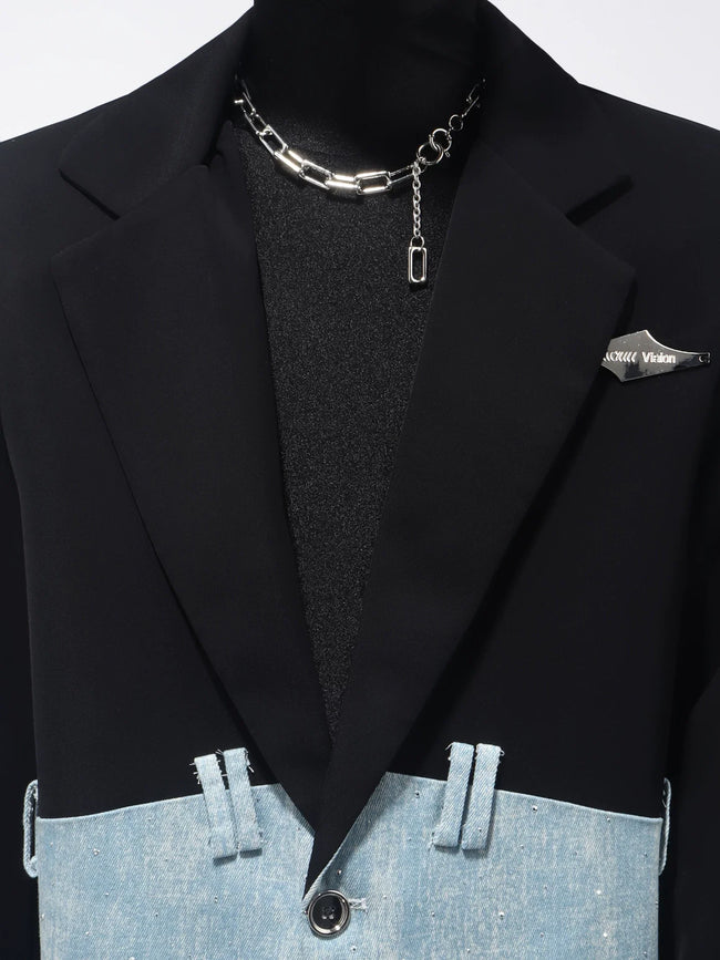【26s Apr.】Black & Blue Panel Wide-Leg Suit Set Main Image