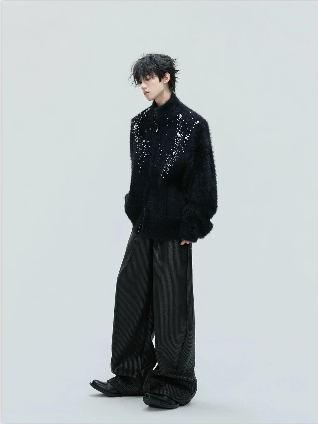 【25s Nov.】High-neck Plush Pearl Embellished Sweater