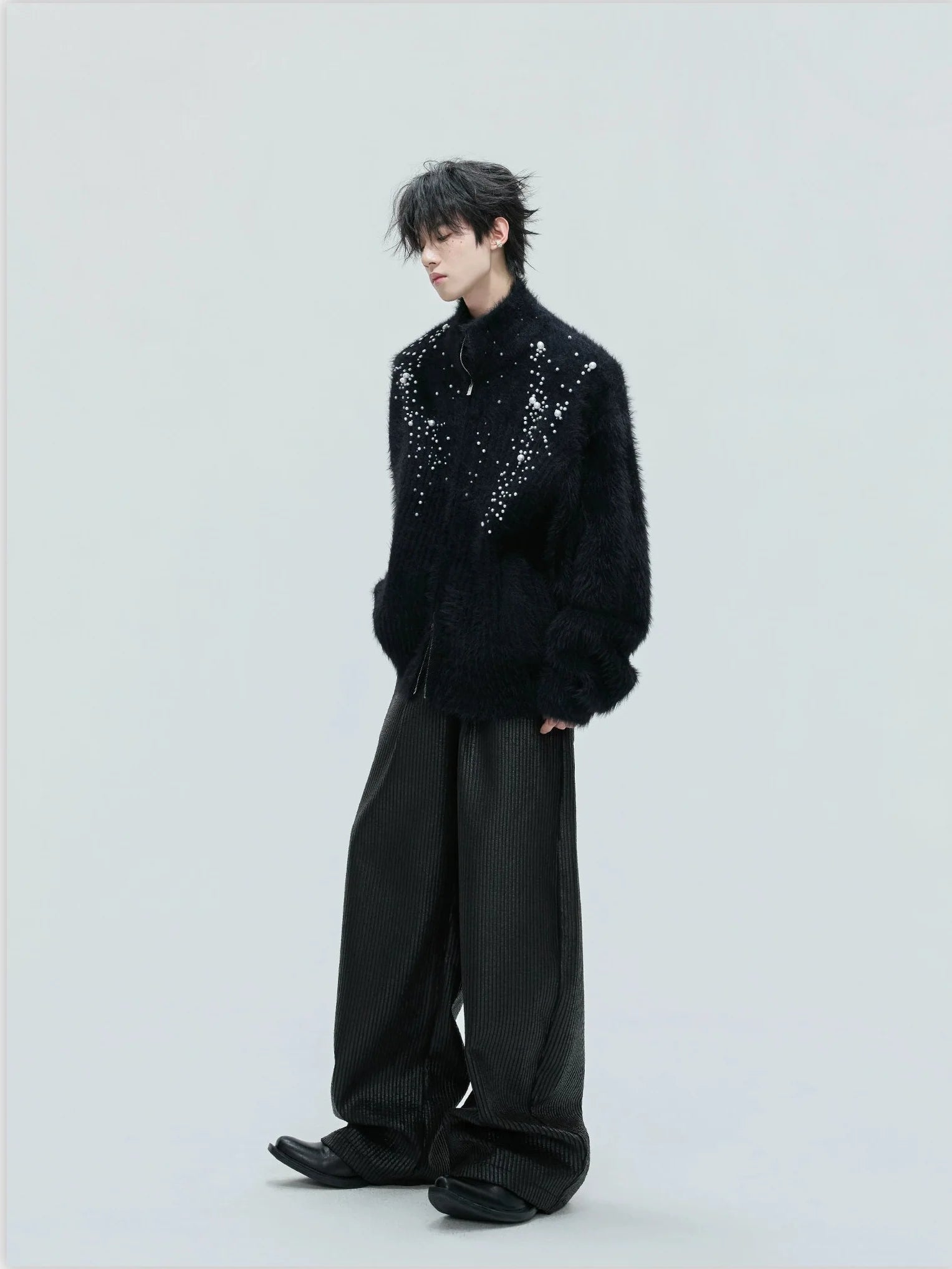 【25s Nov.】High-neck Plush Pearl Embellished Sweater