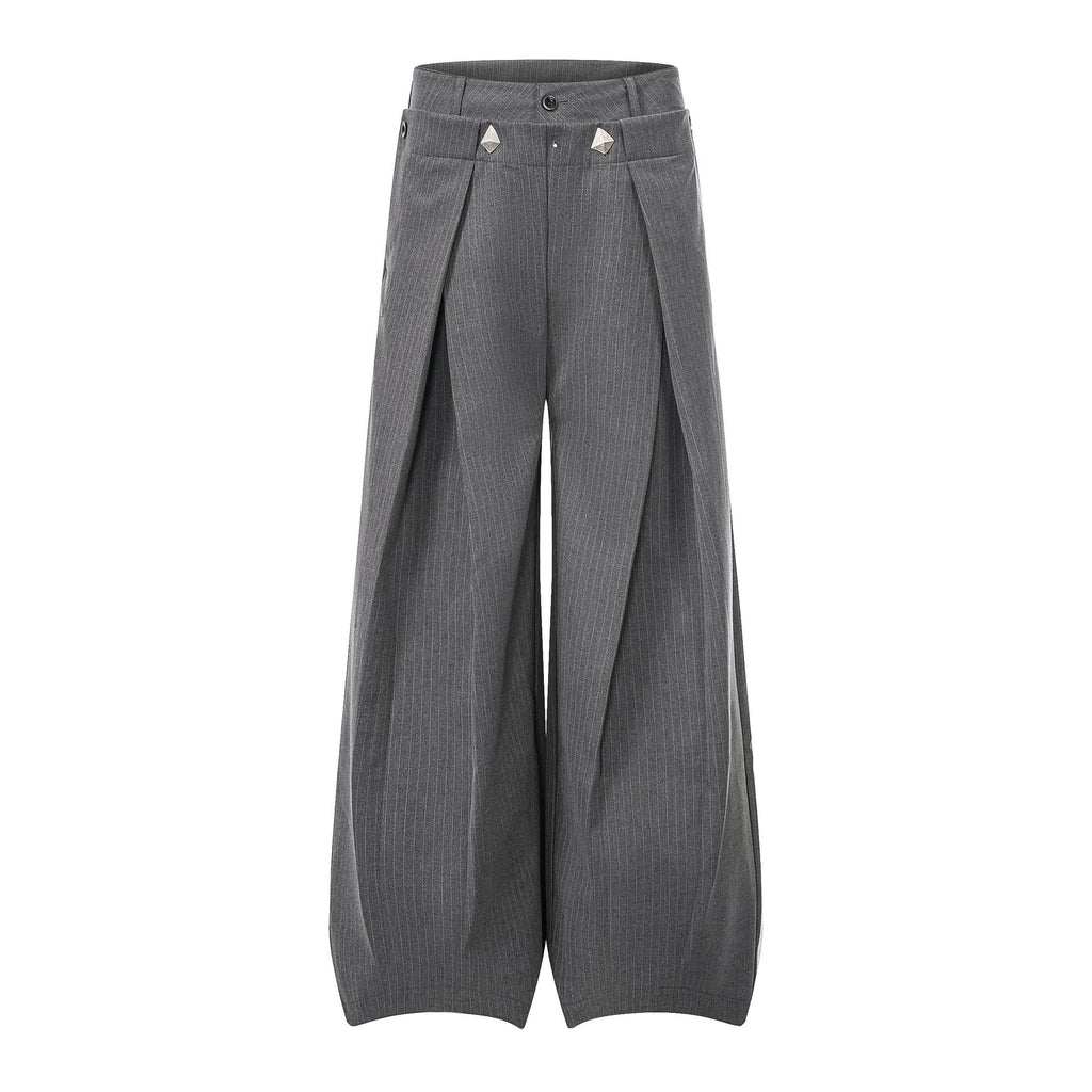 Gray Stripe Pleated Wide Trousers