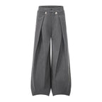 Gray Stripe Pleated Wide Trousers