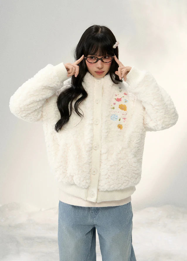 Cozy Blossom Panel Knit Fur Jacket