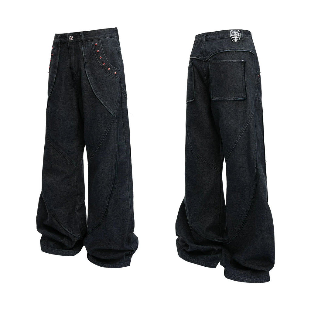 【26s Jan.】Vintage Red Diamond Distressed Washed Denim Jeans