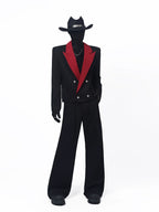 【26s May.】Black Red Contrast Cropped Structured Blazer
