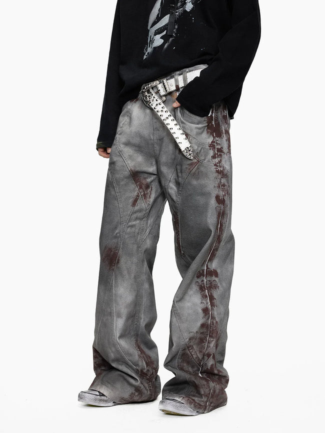 Blood Wash Distressed Flared Denim Jeans Main Image
