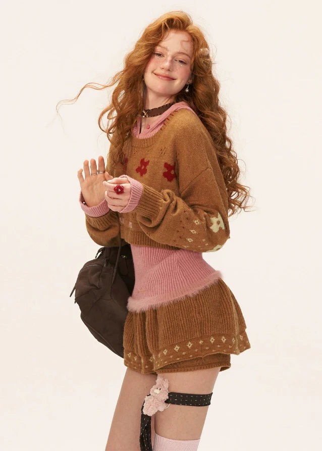 Star Flower Knit  Lazy Crop Sweater Drop