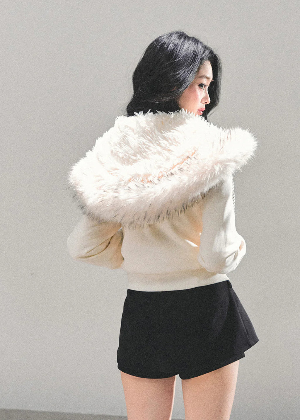 Frost Petal Faux-Fur Hooded Jacket