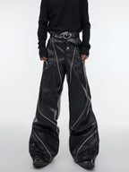 【23s October.】Snake Print Zipper Design Pu Leather Pants