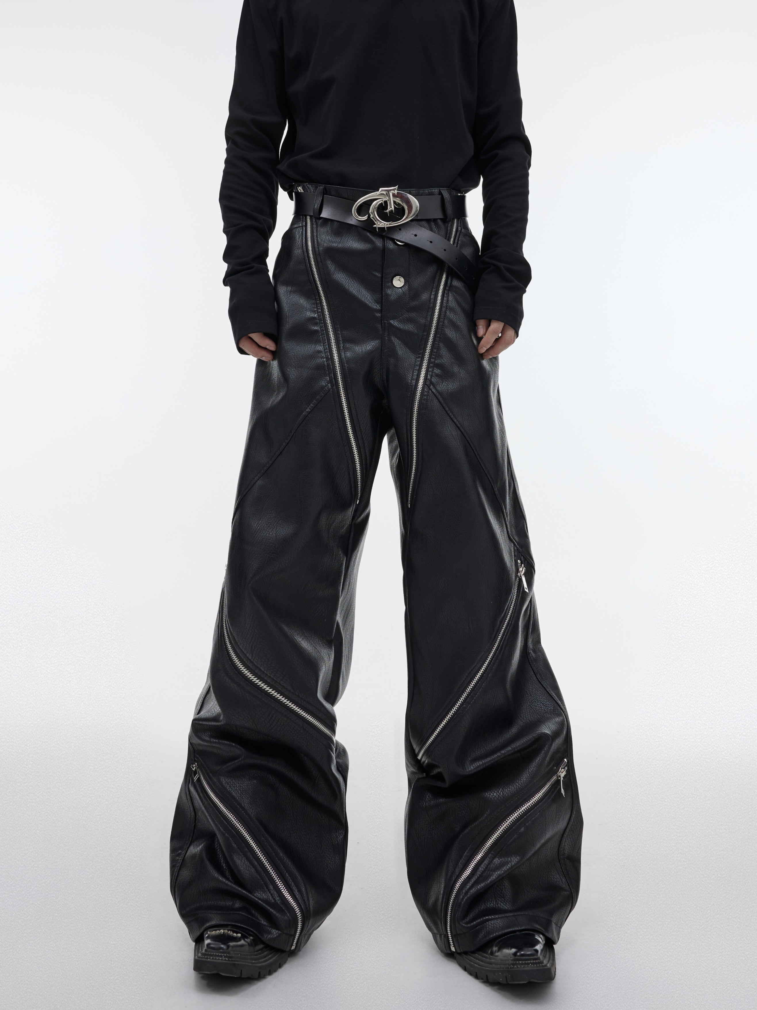 【23s October.】Snake Print Zipper Design Pu Leather Pants