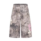 Cross Studded PU Patch Denim Shorts