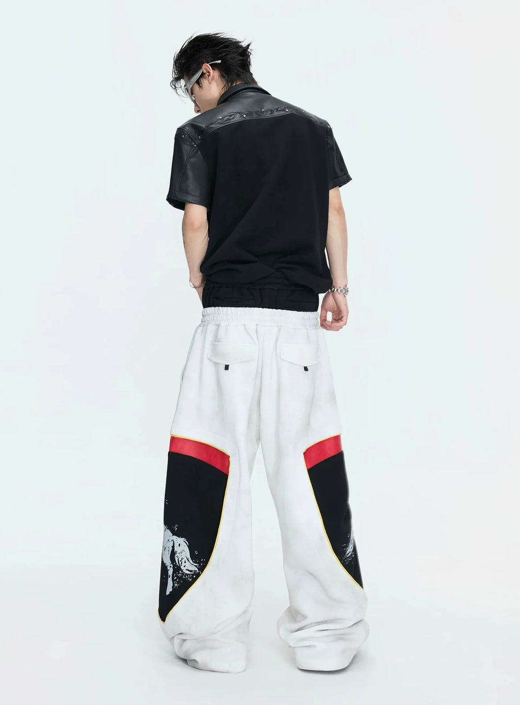 Leather Panel Studded Polo Tee
