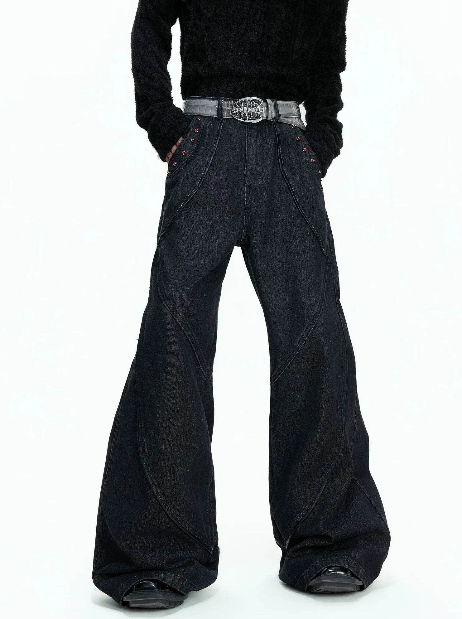 【26s Jan.】Vintage Red Diamond Distressed Washed Denim Jeans