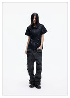Distressed Raw Hem Slim Straight Jeans