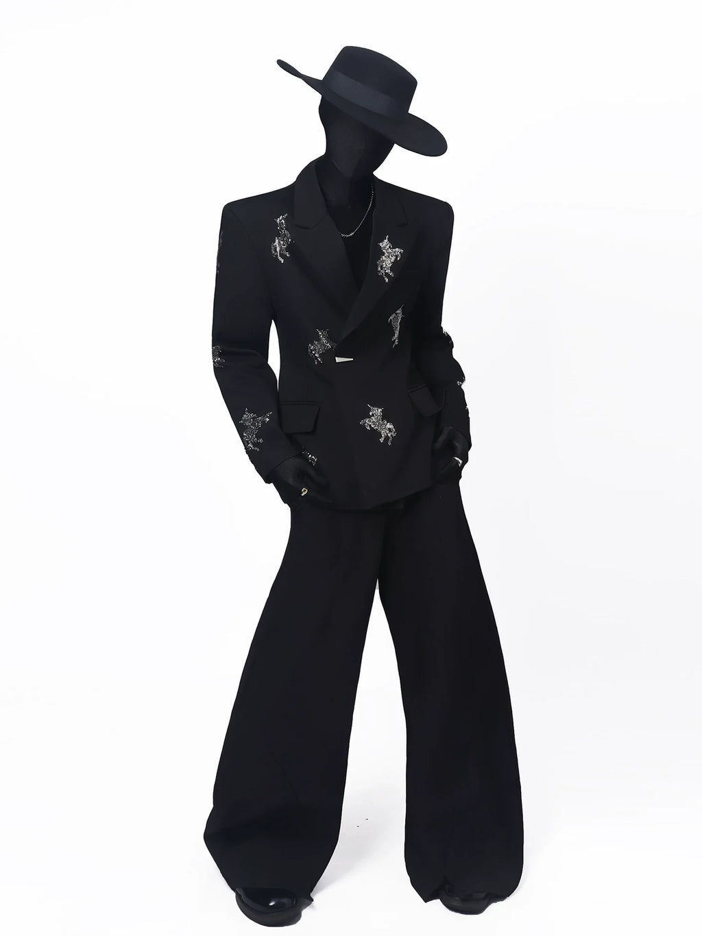 【26s May.】Rhinestone Structured Slim Black Blazer