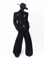 【26s May.】Rhinestone Structured Slim Black Blazer