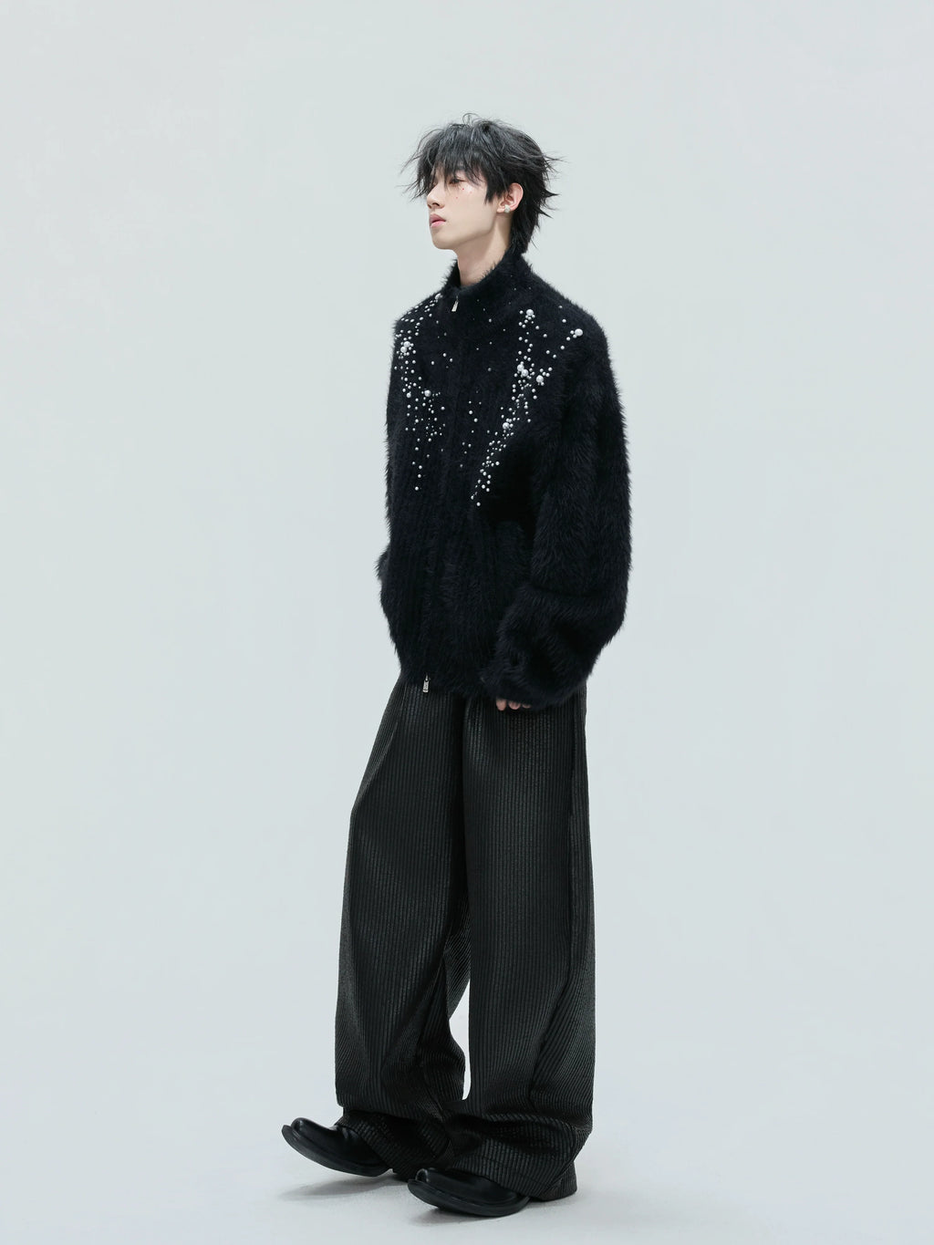 【25s Nov.】High-neck Plush Pearl Embellished Sweater