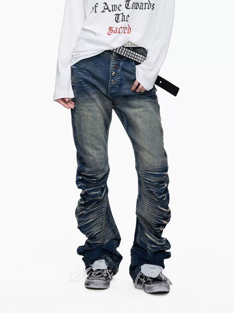 Cracked Washed Curved Skinny Jeans