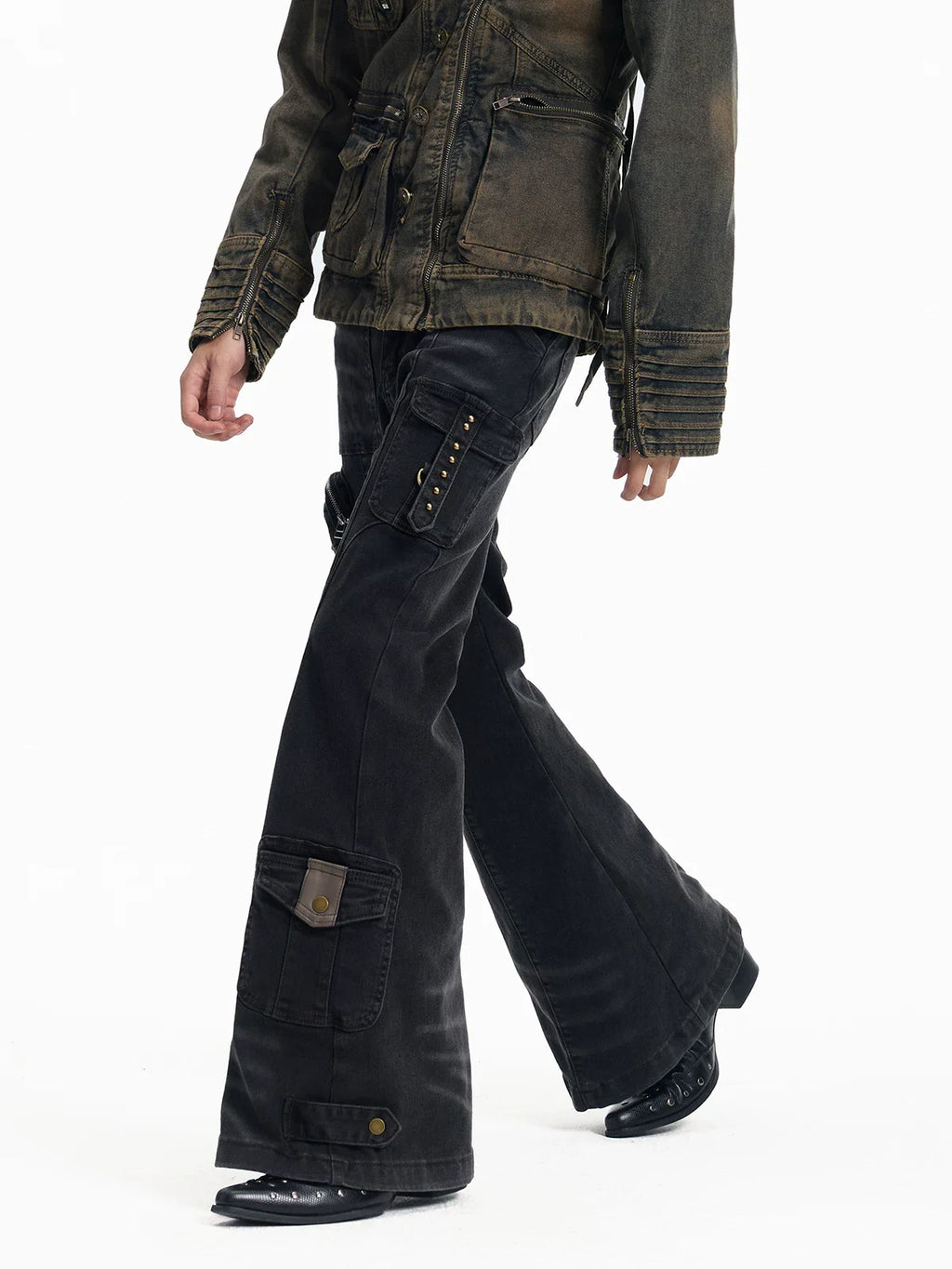 Y2K Patchwork Multi-Pocket Flared Skinny Jeans