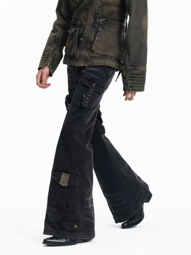 Y2K Patchwork Multi-Pocket Flared Skinny Jeans Main Image