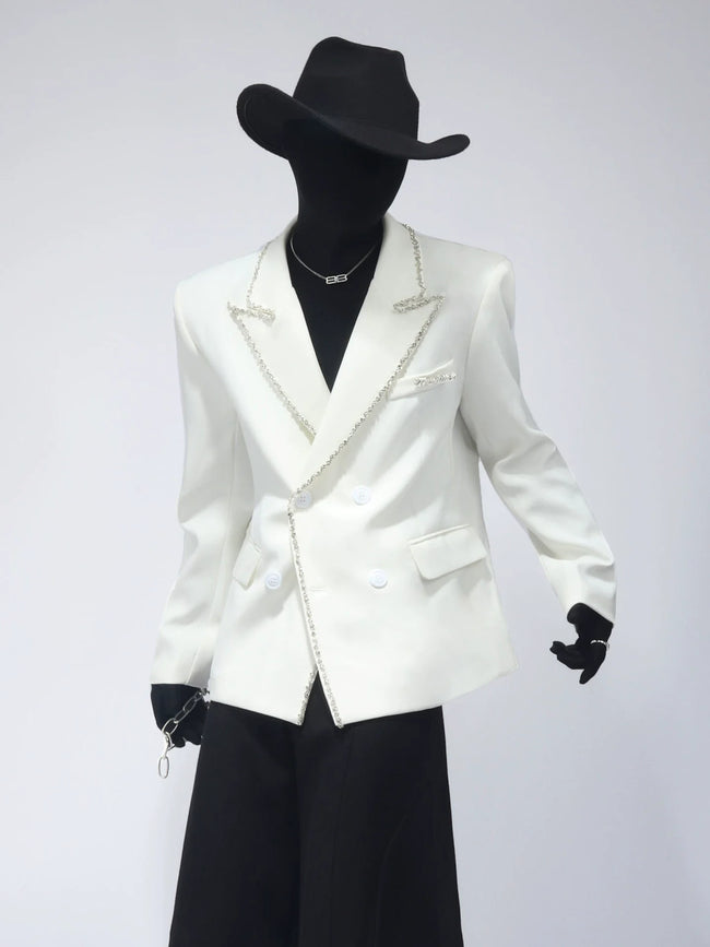 【26s Apr.】Crystal Embellished Padded Shoulder Blazer Hover Image
