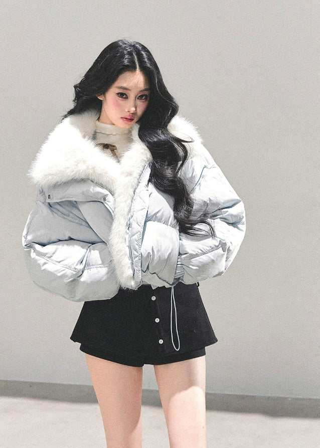 Frost Whisper Plush-Lined Short Down Coat