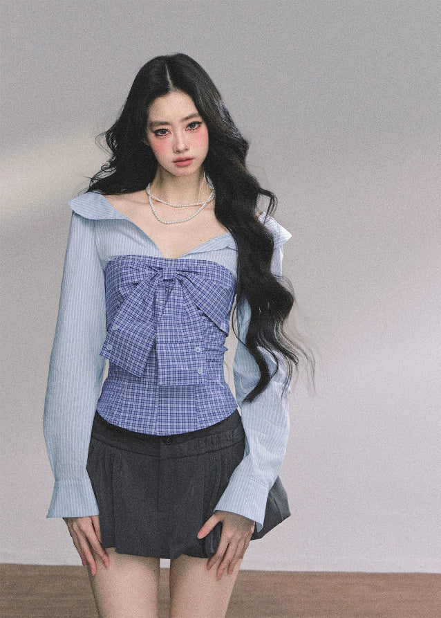 Belle Corsetée Striped Bow Blouse