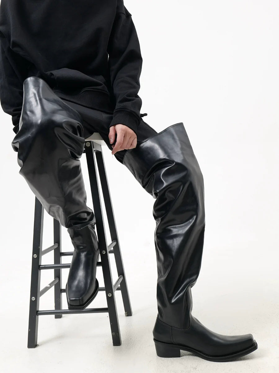 Square Toe Thick Sole Raised Toe Over the Knee High Boots